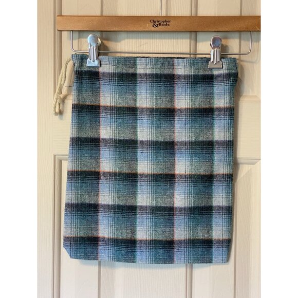 Unbranded Blue Plaid Drawstring Bag 11"x14" Reusable Tote Sack Travel Storage - Picture 4 of 4